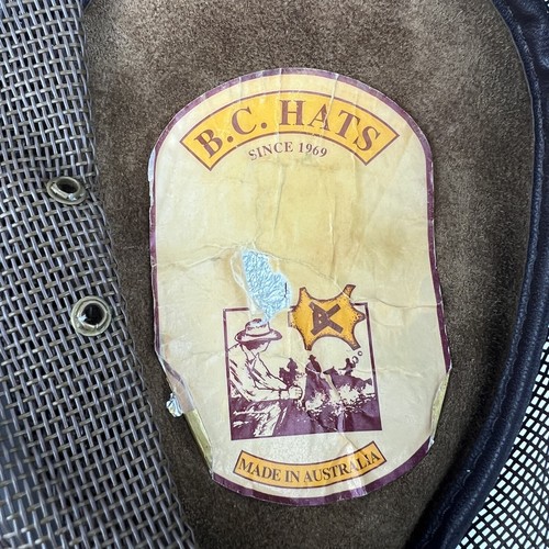 BC Hats Ausie Cowboy Hat Brown Oil Wax Worn Steer Hide Made Australia Strap - Picture 6 of 7