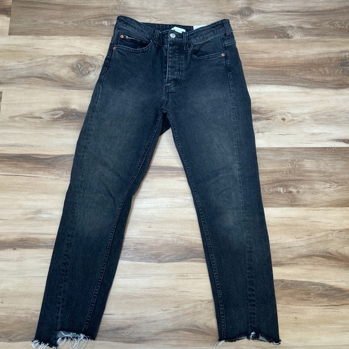 H M Denim Womens Black Jeans Boyfriend Button Fly Size 6 Stretch