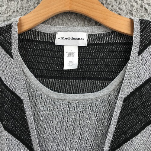 Alfred Dunner Chevron Stripe Two for One Top Womens XL Gray 3/4 Sleeve Crew NEW - Picture 3 of 15