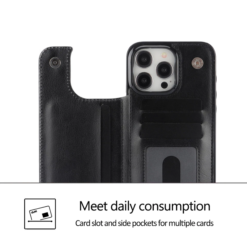 For iPhone 16 15 14 13 12 11 78 XS Wallet Case Cover Leather Magnetic Kickstand - Image 3 of 4