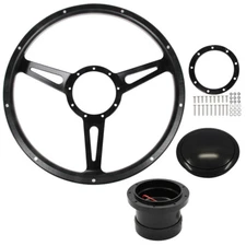 CJ Classic Trucks Steering Wheel Kit Black Forest 14” Diameter 9-Bolt 3-Spoke...