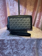 Michael Kors Women's Black Gray Logo Zip-Around Wristlet Wallet