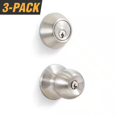 Stainless Steel Entry Door Knob Combo Lock Set with Deadbolt and 18 Keys Total,