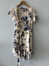 Olivaceous Dress Womens Small White Floral Wrap Hi Low Ruffle Belted V Neck