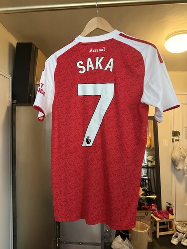 Adidas Men's Arsenal FC Home Jersey 2025-2026 Home Saka 7  (Small) - Red-White