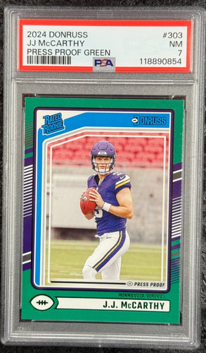 2024 Donruss JJ McCarthy Press Proof Green #303 NM PSA 7