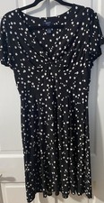 Chaps Womens Dress SZ M Pebble Print Jersey Knit Office Modest Black White