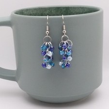 Handmade Chainmaille Earrings - Shaggy Loops - Blue Mix v2 - French Hook