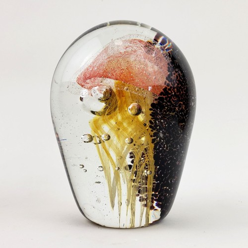 Vintage Art Glass Orange Jellyfish Paperweight Sculpture w Bubbles Ocean Decor - Picture 2 of 10