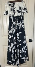 Stitch & Feather Side Slit Strapless Maxi Dress Sz M Black/Beige Resort Cocktail