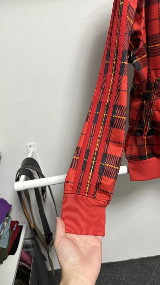 Винтажная мужская фланелевая красная спортивная куртка Adidas в клетку размер XL - Изображение 2 из 4