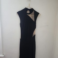ABS by Allen Schwartz Black Mock Neck Sheer Illusion Maxi Dress Size S