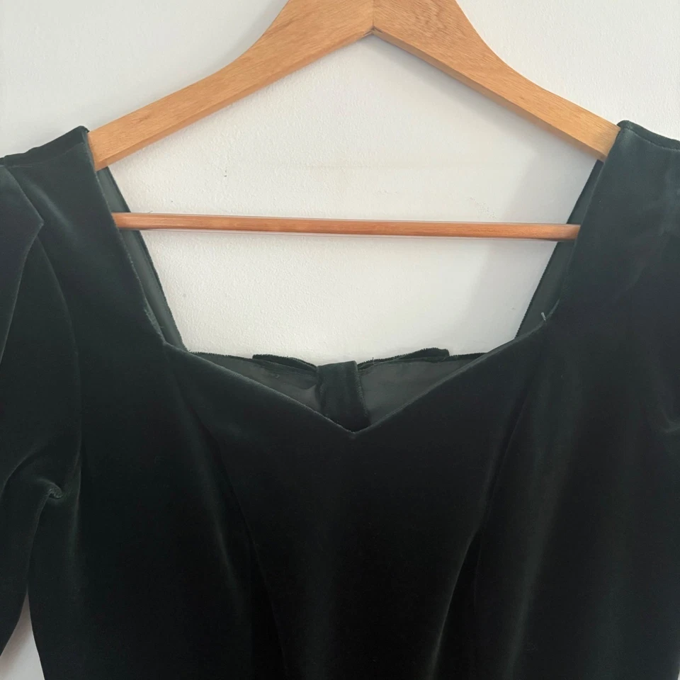 Vestido De Colección Laura Ashley Terciopelo Formal Noche Lazo Recorte Verde Vacaciones Mujer 4 Foto 4 de 4