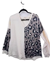 Boutique Sweater - Ivory And Animal Print - V-neck Flattering- Size Medium