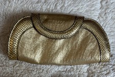 Versace Parfume Gold Faux Leather Clutch Bag With Snakeskin Textured Trim