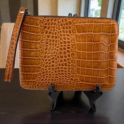 Patricia Nash Cassini Leather Wristlet Purse Crocodile Embossed Camel COGNAC Bag