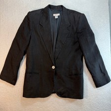 Talbots Black 100 Linen Single Button Blazer Jacket Size 8 Professional Classic