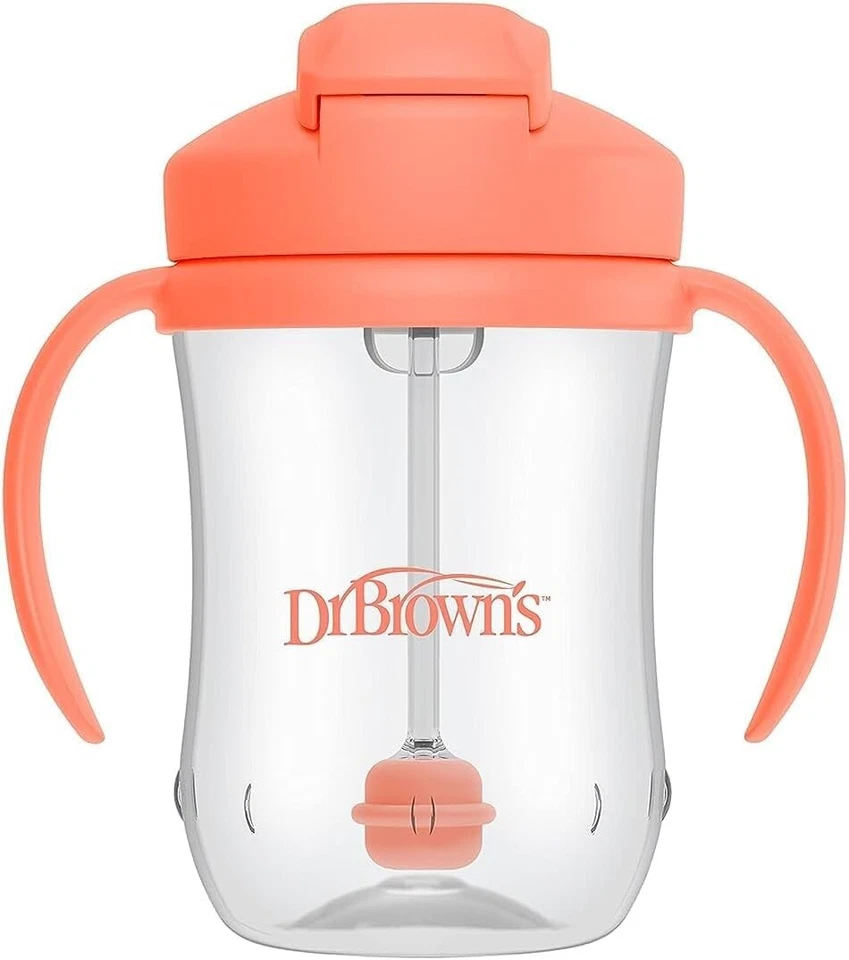 Dr. Brown's Milestones Baby's First Straw Sippy Cup 6m+ Coral 9oz Libre de BPA Foto 2 de 4
