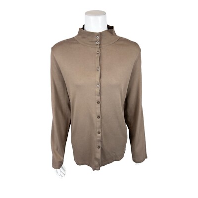 Isaac Mizrahi Women's Essentials Button Front Cardigan Top Taupe Brown 1X Size