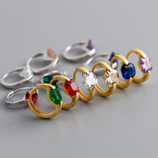 Women Girl Silver Gold Plated Square Princess CZ Huggie Hoop Earrings Gift PE30