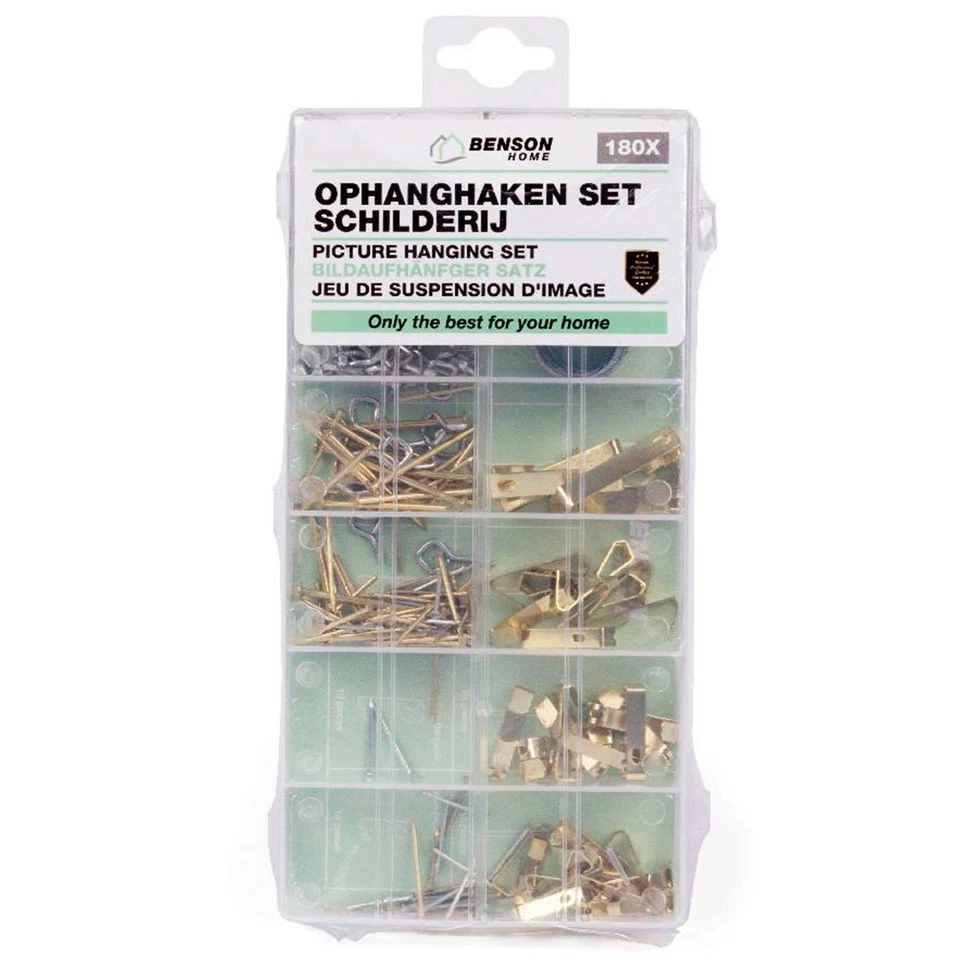 SET GANCI PER I QUADRI IN SCATOLA CON CHIODI - SET APPENDI QUADRI - 162 PEZZI - Immagine 3 di 3