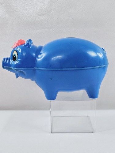 Vtg 1970’s Amloid Co. Large Blue Plastic “Mr. Piggy” Pig Bank Complete USA - Picture 5 of 12