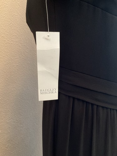 $860 Badgley Mischka Women's Black 100% Silk Gown Sequin Cap Sleeves Size 16 New - Picture 4 of 12
