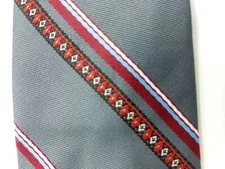 Ketch Mens Gray Red Blue Striped Necktie Tie EUC
