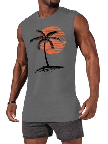 Mens Summer Beach Tank Top Tropical Hawaiian Palm Tree Print Sleeveless Shirts - Picture 30 of 48