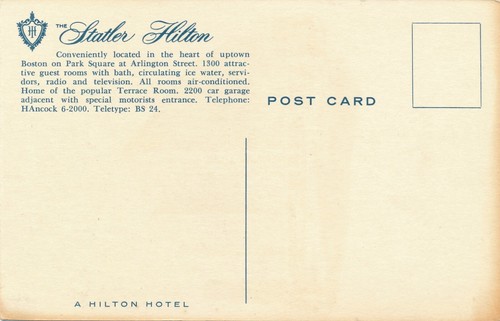 Statler Hilton Hotel in Boston, MA vintage unposted - Picture 2 of 2