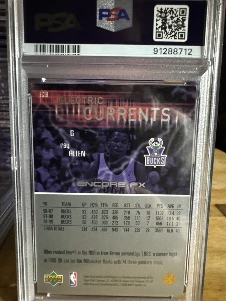1999-00 Upper deck Encore Ray Allen Electric Currents F/X Mint 9 #EC13 37/150 - Image 2 of 2