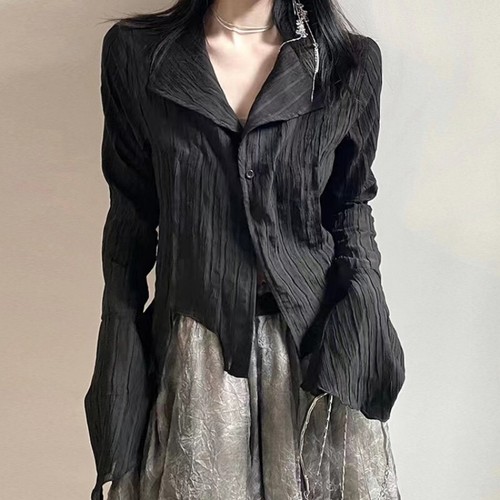 Japanese style women Gothic irregular long sleeve blouse black shirt top - Picture 2 of 7