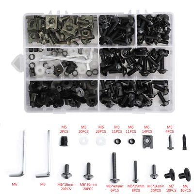 MOKINGDA 198 TEILE - SCHWARZ VERKLEIDUNGSSCHRAUBEN + KLEMMEN / CLIP M5 M6 SCHRAUBEN SET