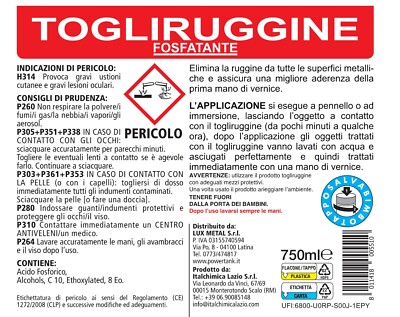 Togli Ruggine 750 Acido Fosfatante Trattamento Serbatoio Per Moto Power