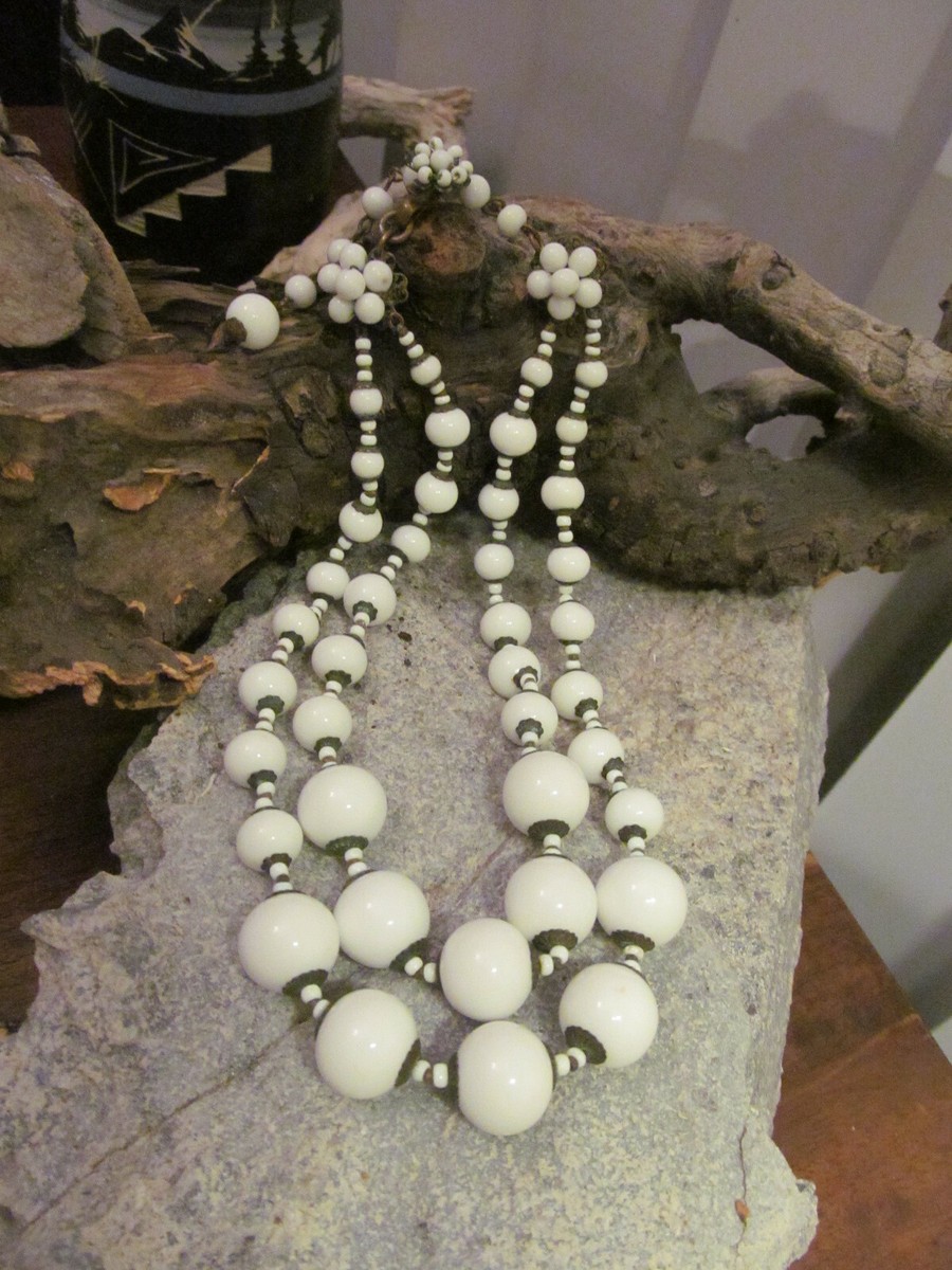 Rare Vintage Signed Miriam Haskell Milky White Beaded Multistrand