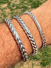 Real 925 Sterling Silver Round Franco Bracelet 5-7mm Handmade W. Box Clasp ITALY