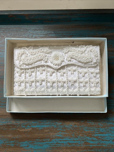 White Beaded Clutch Purse Snap Closure Evening Bag Bridal Handmade Bag Vintage - Picture 9 of 11