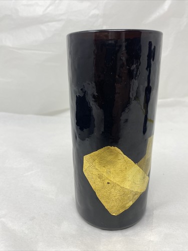 Vintage signiert Blattgold Highball dunkles Glas oder Glasvase. Mondrian. - Bild 7 von 12