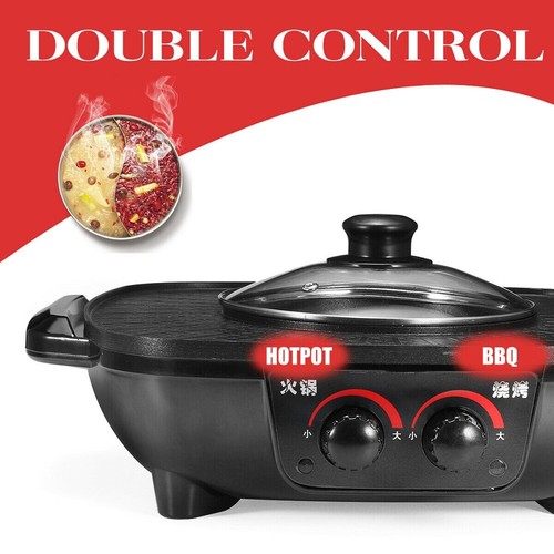 Electric BBQ Hot Pot Pan Plate Shabu Oven Grill Boil Cook Barbecue Smokeless - Picture 4 of 8