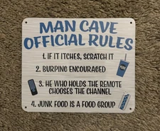 Man Cave Official Rules Sign 6x7 Inches - Fathers Day - Man Cave - Kids Room