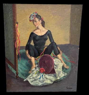 Vintage Oil On Board Painting Margot Yader Clark VERES the Rehersal 20x24  60 s