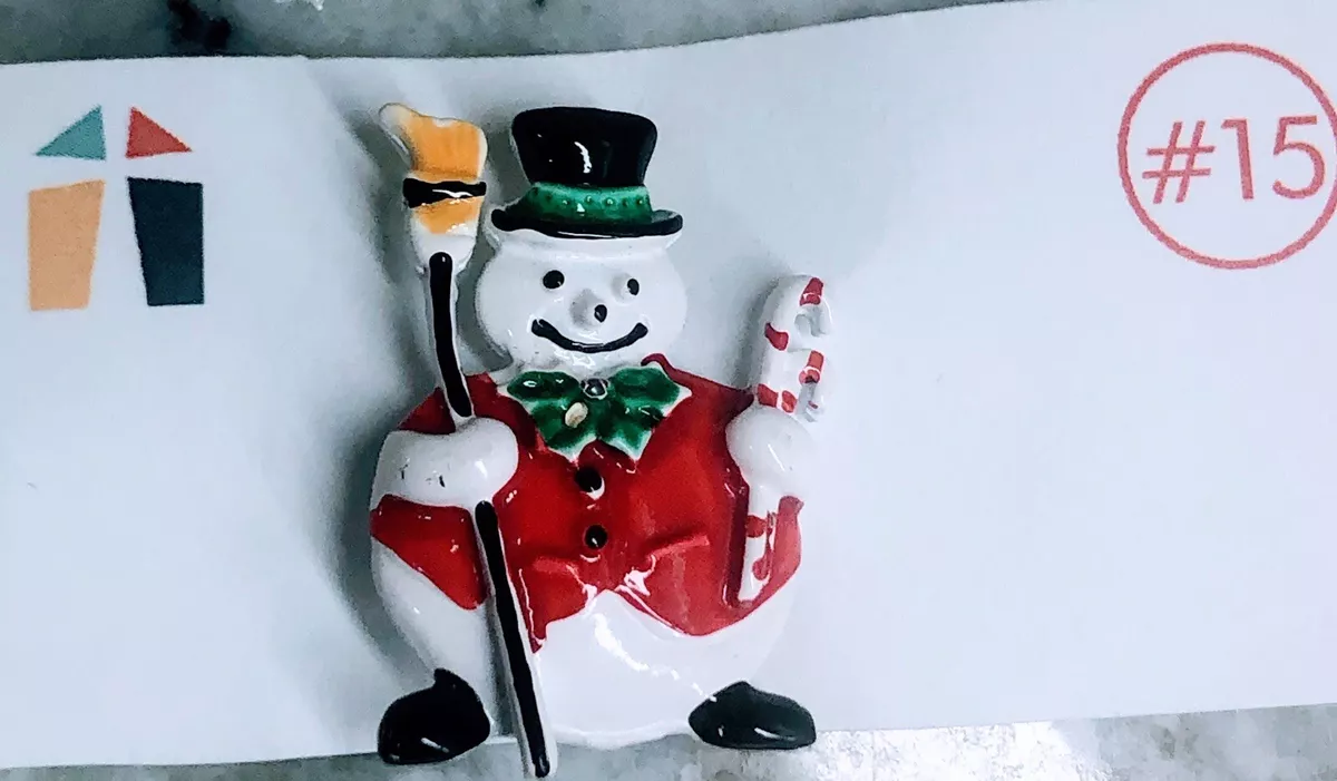 Ship N 24 Hour. Vintage Christmas Metal Snowman Brooch