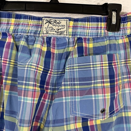 POLO RALPH LAUREN Boys Blue Pink Plaid Logo Board Shorts Lined Youth XL 18-20 - Picture 4 of 7