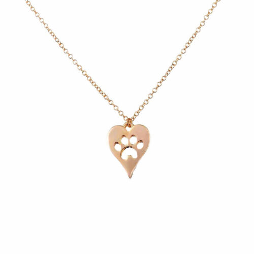 Paw Print Heart Necklace Silver Plated or Gold Plated Pet Lover Gift 18" Chain - Picture 10 of 11