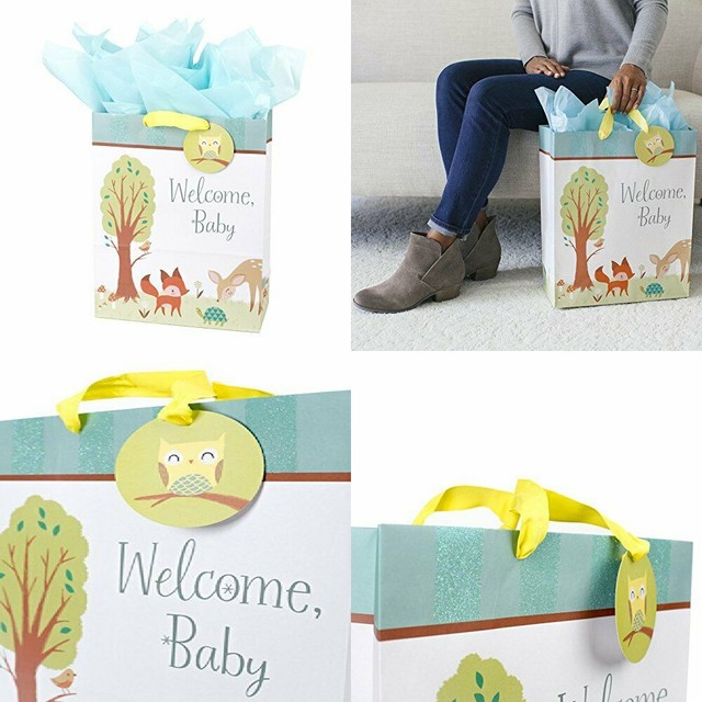 Hallmark 15" Extra Large Baby Gift Bag with Tissue Paper (Woodland XL