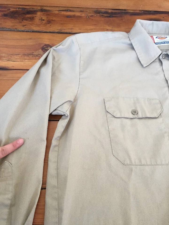 Ropa de trabajo Dickies color caqui mezcla de algodón manga larga con botones para hombre L 48" pecho Foto 3 de 4