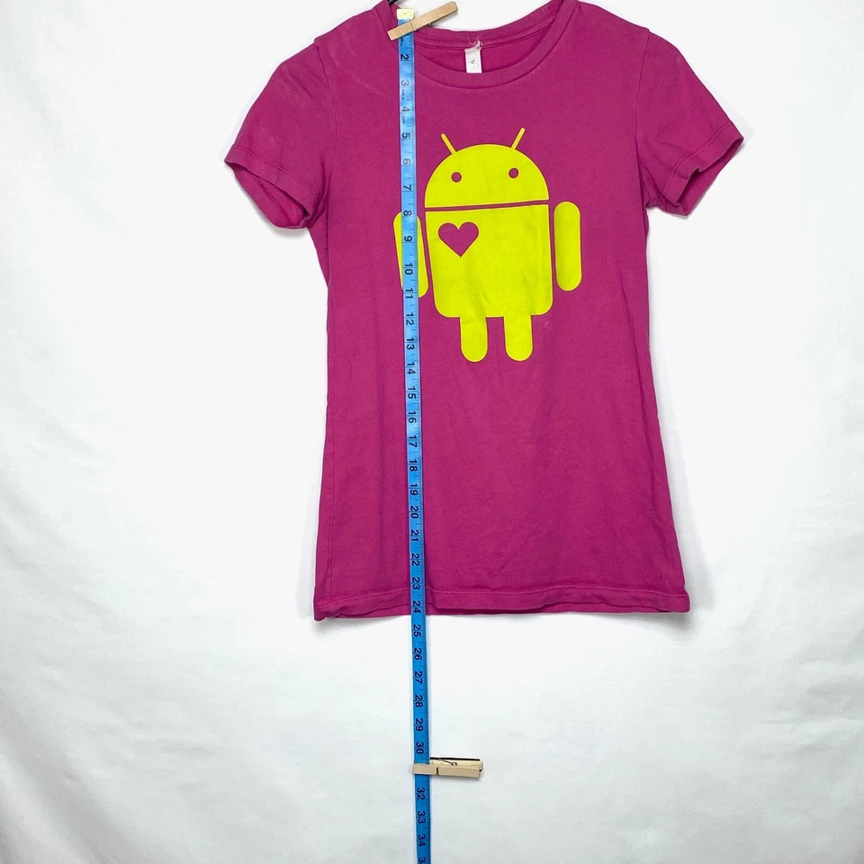 Android Tshirt Womens Small Magenta Pink Neon Yellow Robot Heart Vintage - Image 4 of 4