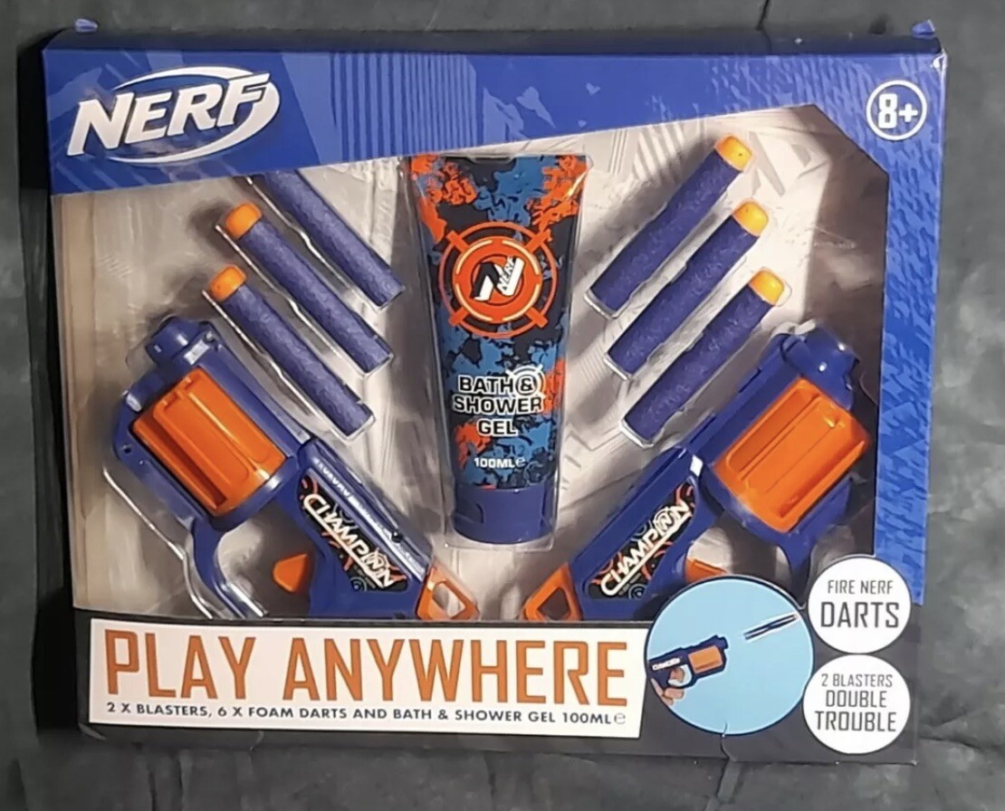Nerf Play Anywhere Bath & Shower Gel Gift Set 2 blaster double