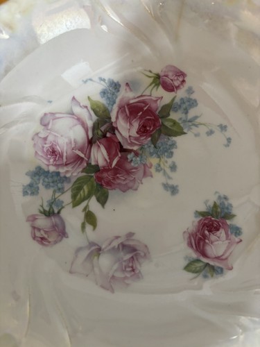 RCW Baravian Iridescent Sheen Vintage Serving Bowl Roses w/Green & Blue 9.5" - Picture 6 of 9