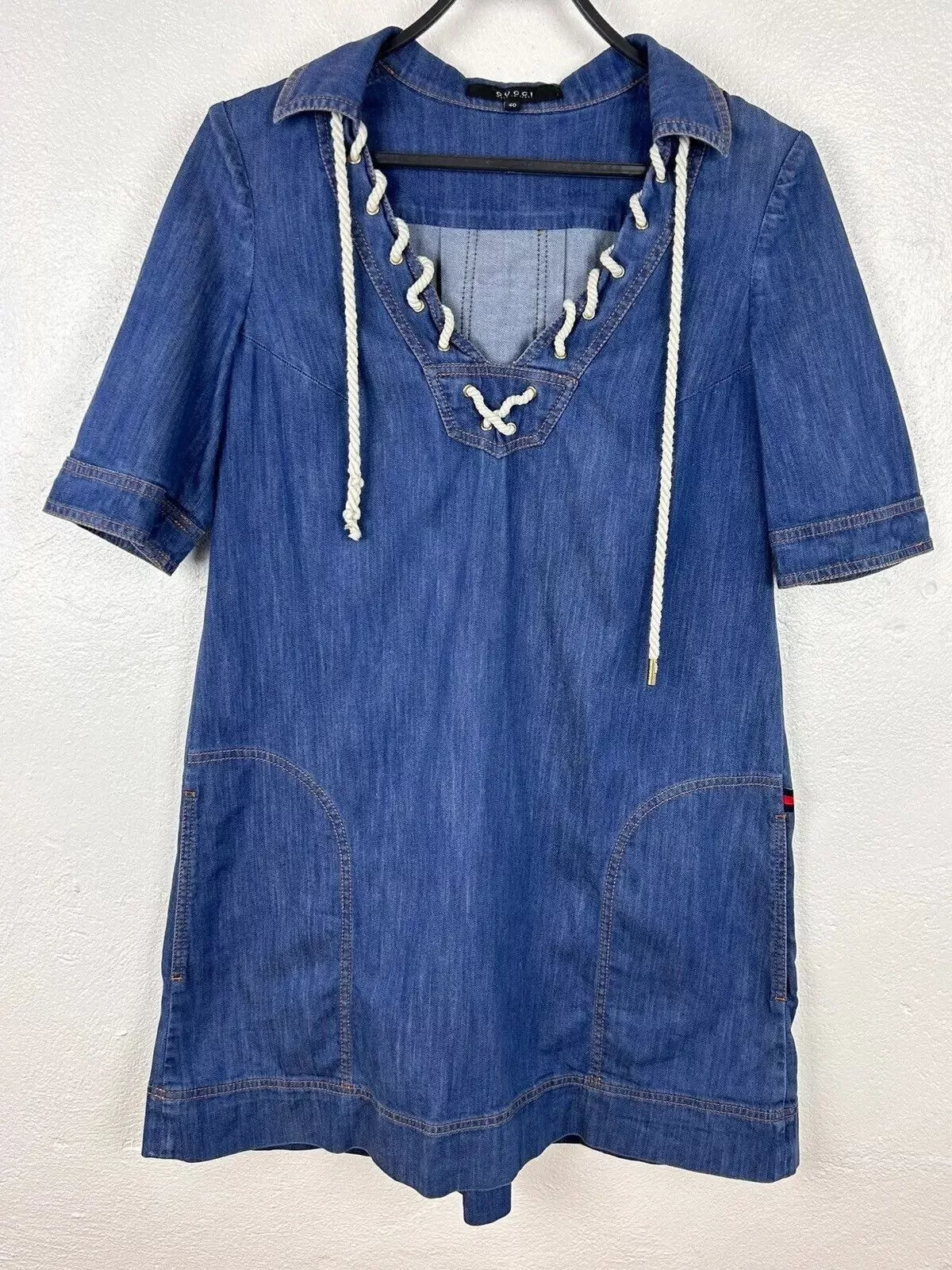 Robe vintage Gucci jeans denim dentelle corde années 00 en taille 40